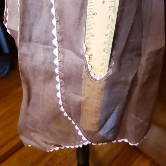 1950s Vintage Wife Brown Sheer Waist Apron Pink Trim with Pockets Retro Trad - Picture 12 of 12